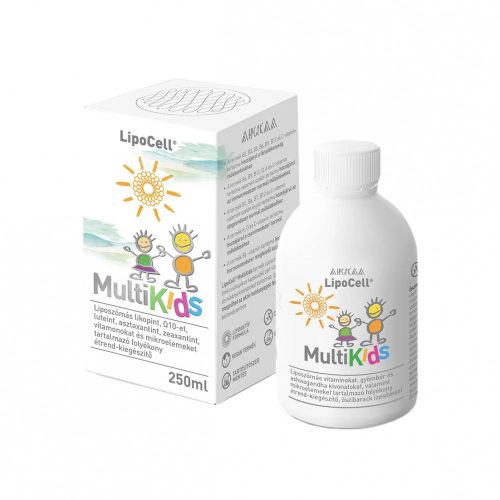 LipoCell MultiKids folyékony étrend-kiegészítő őszibarack ízben, hymato (250 ml)